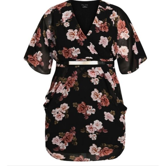 City Chic Black Ashley Black Floral Dress Size 12 NWT - Picture 3 of 5
